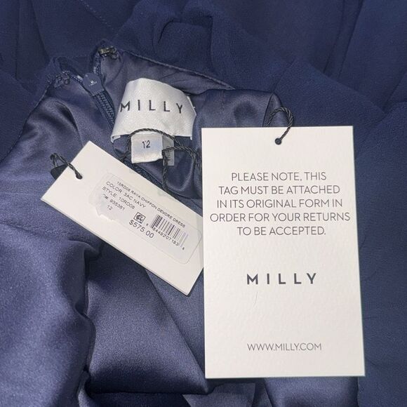 NWT MILLY Raya CHIFFON DEVORE DRESS Navy Size 12 - Picture 13 of 14